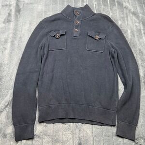 Banana Republic Mens Navy Blue Cotton Mock Neck Button Sweater Small 16767